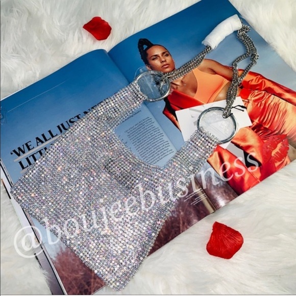 ZARA BNWT Metallic Mesh Beaded Bucket Bag with Chain Shoulder Strap - Picture 8 of 8